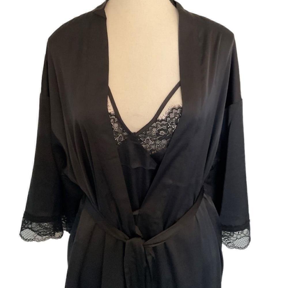 $5$ add on R. Line Black Satin and Lace Robe and Cami 2 piece Set XXS/XS - Picture 9 of 12